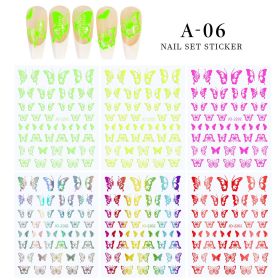 6PCS a Bag New Decoration Nail Stickers Ins Colorful 3D Floral Butterfly Laser Design DIY Adhesive Nail Sticker (Kinds: A-06)