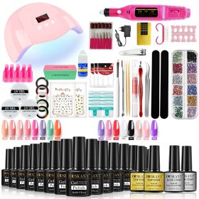 Nail Gel Kit Professional Nail Set With 120W/54W UV Nail Lamp And Nail Drill For All Drying Gel Nail Polish Manicure Set (Color: YH43-1)