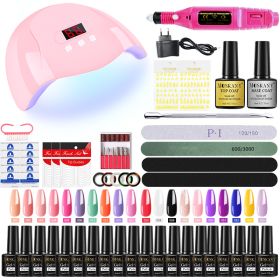 Nail Gel Kit Professional Nail Set With 120W/54W UV Nail Lamp And Nail Drill For All Drying Gel Nail Polish Manicure Set (Color: YH33-1)