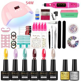 Nail Gel Kit Professional Nail Set With 120W/54W UV Nail Lamp And Nail Drill For All Drying Gel Nail Polish Manicure Set (Color: YH42-4)