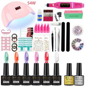 Nail Gel Kit Professional Nail Set With 120W/54W UV Nail Lamp And Nail Drill For All Drying Gel Nail Polish Manicure Set (Color: YH42-2)