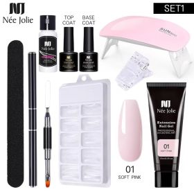 Nail Gel Set 6W LED Lamp Full Manicure Set Quick Extension Nail Kit Gel Building Polygels Set For Nails Tool Kit Nail Art Kit (Color: nine piece set 2)