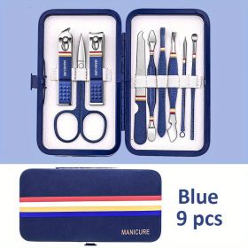 Premium Manicure Set - Stainless Steel Toe & Finger Nail Clippers, Files & Cutters - Perfect for Men & Women! (Color: Blue 9 In 1)