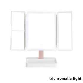 Rechargeable Foldable Makeup Mirror With LED Light 360¬∞ Adjust Wireless 1-3X Magnifying 3 Tone Light Desktop Vanity Table Mirror (Emitting Color: three lights, Ships From: CN)