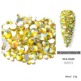 1bag 300 pieces of nail art accessories new nail art size mixed set color flat bottom rhinestones hot diamonds Symphony AB diamonds (Color: 04-Lemon Yellow AB)