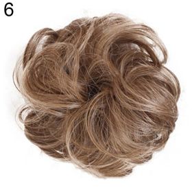 Women Hair Bun Extension Wavy Curly Messy Donut Chignons Wig Hairpiece (Color: 6)