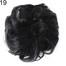 Women Hair Bun Extension Wavy Curly Messy Donut Chignons Wig Hairpiece (Color: 19)