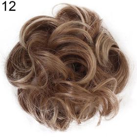 Women Hair Bun Extension Wavy Curly Messy Donut Chignons Wig Hairpiece (Color: 12)