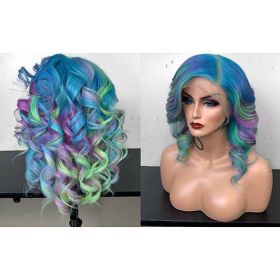 Curly Multi-Color Charming Full Wigs for Cosplay Girls Party or Daily Use Wig Cap Included (Color: Blue)