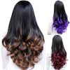 Women Big Wave Long Curly Wavy Gradient Color Ombre Three-forth Full Hair Wig